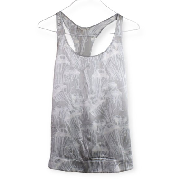 Helmut Lang Tank M Womens Gray Printed Scoop Neck Sleeveless Silk Blend - Picture 1 of 11